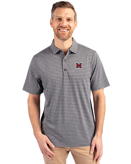 Miami University RedHawks - Cutter & Buck Forge Eco Heather Stripe Stretch Recycled Mens Polo Black Heather Front