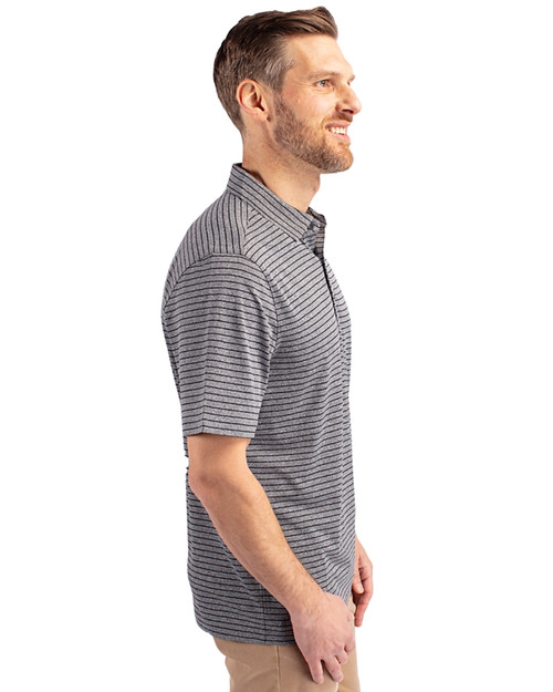 South Florida Bulls Cutter & Buck Forge Eco Heather Stripe Stretch Recycled Mens Polo Black Heather Side