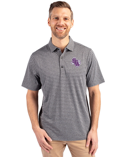 Stephen F Austin Lumberjacks Cutter & Buck Forge Eco Heather Stripe Stretch Recycled Mens Polo Black Heather Front