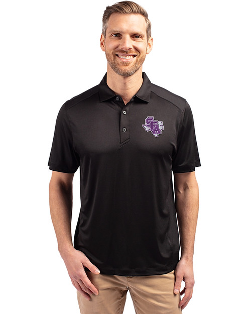 Stephen F Austin Lumberjacks Cutter & Buck Forge Eco Stretch Recycled Mens Polo Black Front