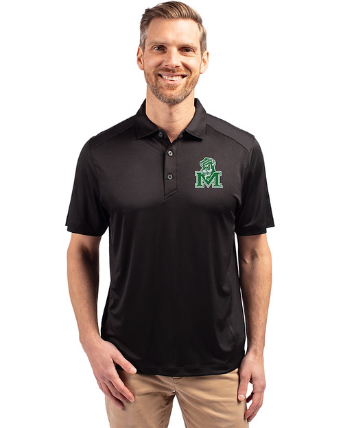 Marshall Thundering Herd College Vault Cutter & Buck Forge Eco Stretch Recycled Mens Polo Black Front