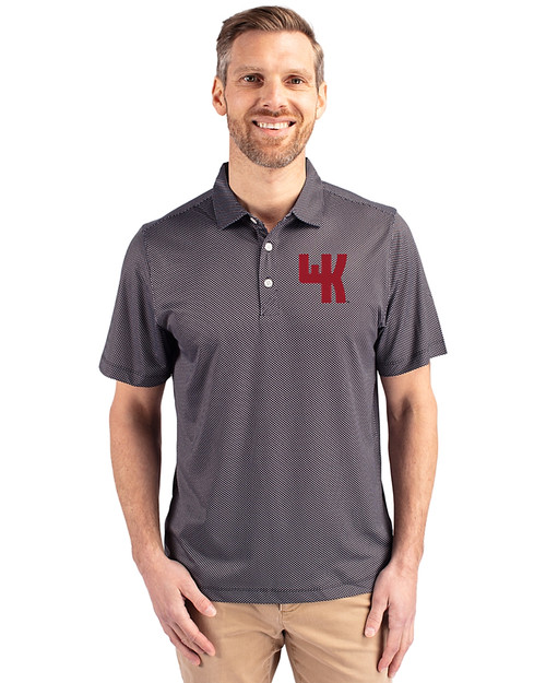 Western Kentucky Hilltoppers College Vault Cutter & Buck Pike Eco Symmetry Print Stretch Recycled Mens Big & Tall Polo Black/White Front