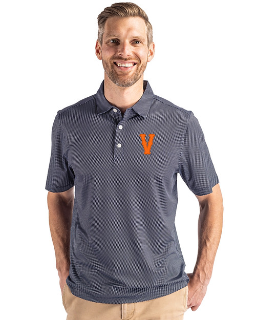 Virginia Hoos College Vault Cutter & Buck Pike Eco Symmetry Print Stretch Recycled Mens Big & Tall Polo Navy Blue/White Front