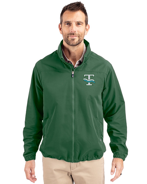 Tulane Green Wave College Vault Cutter & Buck Charter Recycled Packable Mens Full Zip Jacket Hunter Green Front