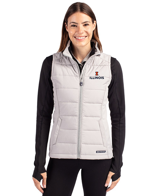 Illinois Fighting Illini Cutter & Buck Evoke Hybrid Softshell Recycled Womens Full Zip Vest CONCRETE Front