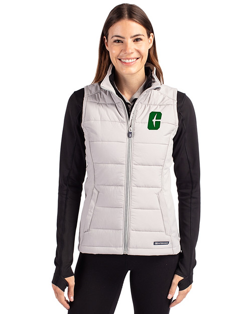 Charlotte 49ers Cutter & Buck Evoke Hybrid Softshell Recycled Womens Full Zip Vest CONCRETE Front