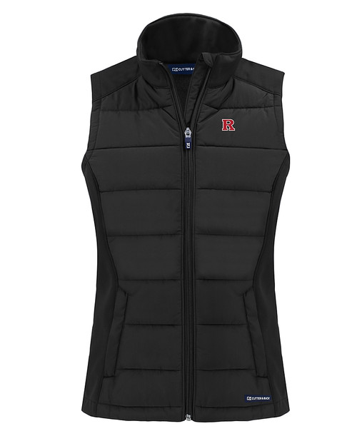 Rutgers Scarlet Knights Cutter & Buck Evoke Hybrid Softshell Recycled Womens Full Zip Vest BL_MANN_HG 