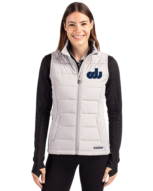Old Dominion Monarchs College Vault Cutter & Buck Evoke Hybrid Softshell Recycled Womens Full Zip Vest CONCRETE Front