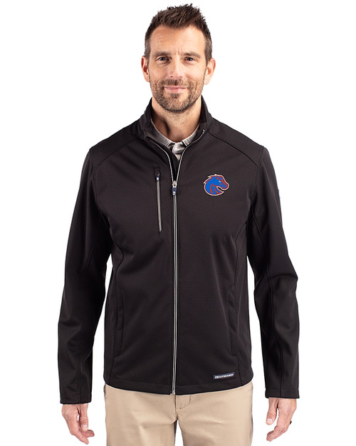 Boise State Broncos Cutter & Buck Evoke Softshell Recycled Full Zip Mens Jacket Black Front