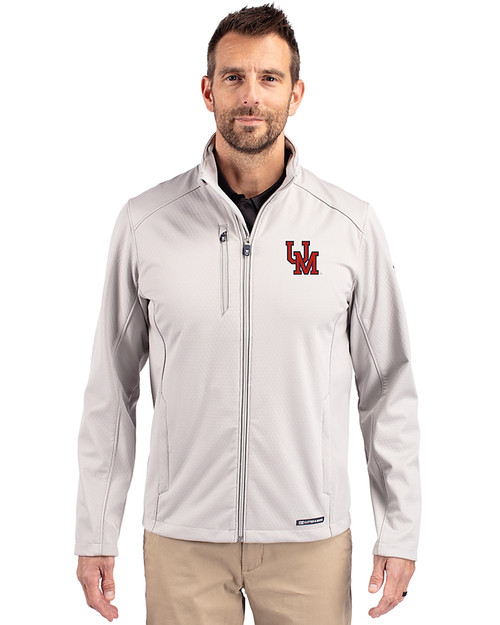 Ole Miss Rebels College Vault Cutter & Buck Evoke Softshell Recycled Full Zip Mens Jacket CONCRETE Front