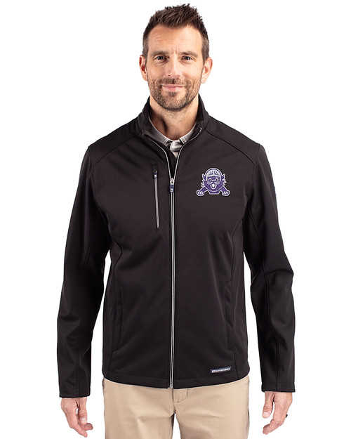 Northwestern Wildcats College Vault Cutter & Buck Evoke Softshell Recycled Full Zip Mens Jacket Black Front