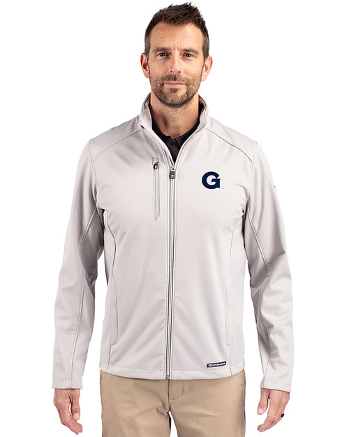 Georgetown Hoyas Cutter & Buck Evoke Softshell Recycled Full Zip Mens Jacket CONCRETE Front