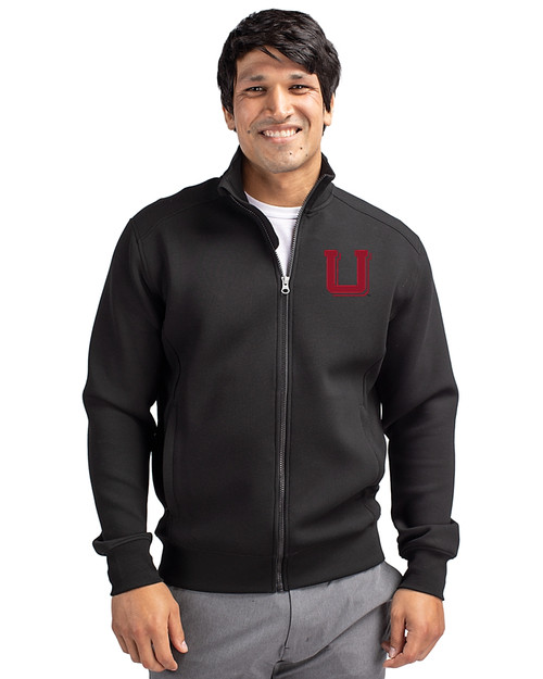 Utah Utes College Vault Cutter & Buck Roam Epic Versatility Recycled Full Zip Mens Jacket Black Front