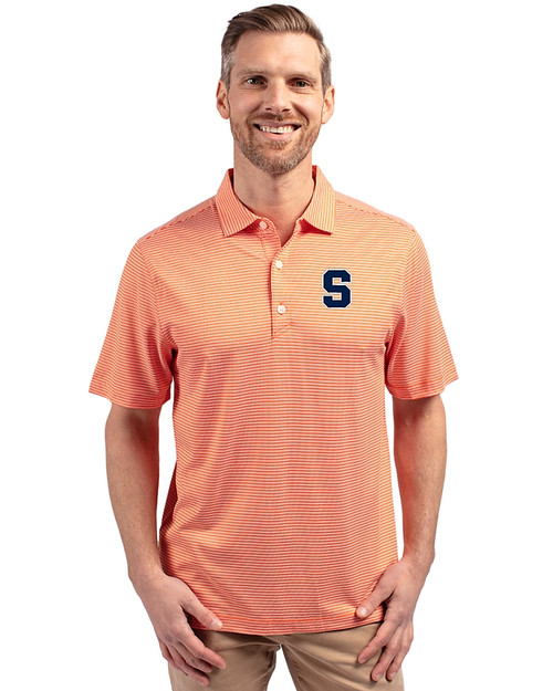 Syracuse Orange Cutter & Buck Forge Eco Double Stripe Stretch Recycled Mens Polo College Orange/White Front