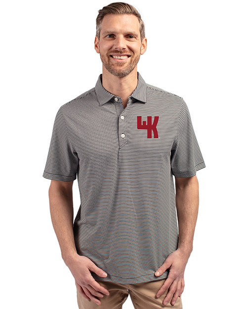 Western Kentucky Hilltoppers College Vault Cutter & Buck Forge Recycled Double Stripe Four-Way Stretch Mens Polo Black/White Front