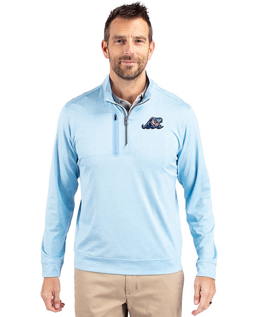 West Michigan Whitecaps Cutter & Buck Stealth Heathered Quarter Zip Mens Pullover Atlas Light Blue Front