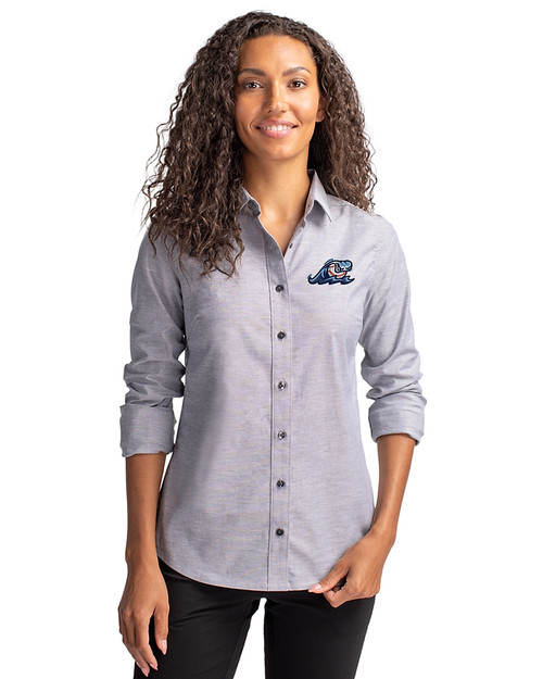 West Michigan Whitecaps Cutter & Buck Stretch Oxford Womens Long Sleeve Dress Shirt Charcoal Front
