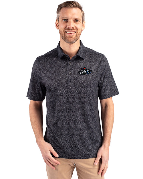 Rocket City Trash Pandas Cutter & Buck Pike Micro Floral Print Stretch Mens Polo Black Front