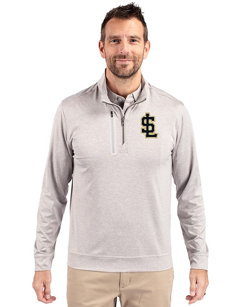 Salt Lake Bees Cutter & Buck Stealth Heathered Mens Big and Tall  Quarter Zip Pullover Polished Medium Gray Front