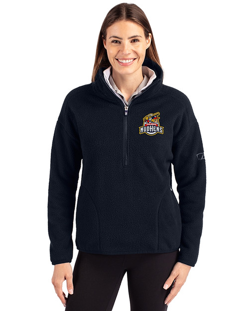 Toledo Mud Hens Cutter & Buck Cascade Epic Comfort Recycled Sherpa Fleece Womens Pullover Jacket Navy Blue Front