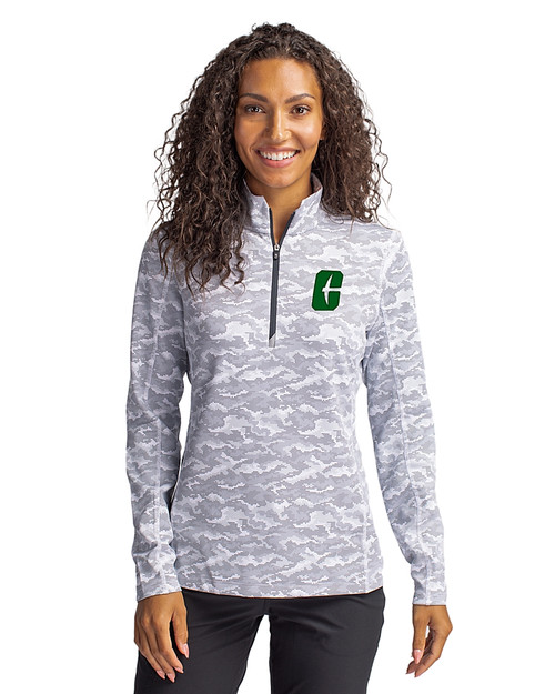 Charlotte 49ers Cutter & Buck Traverse Stretch Eco Camo Print Quarter Zip Womens Pullover Charcoal Front