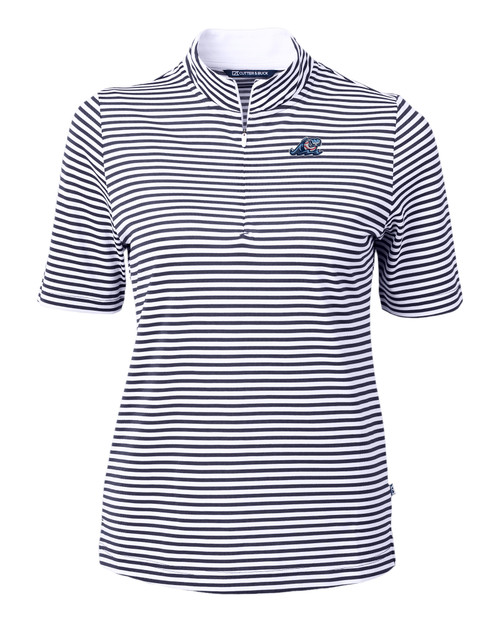 West Michigan Whitecaps Cutter & Buck Virtue Eco Pique Stripe Recycled Womens Top NVBU_MANN_HG 1
