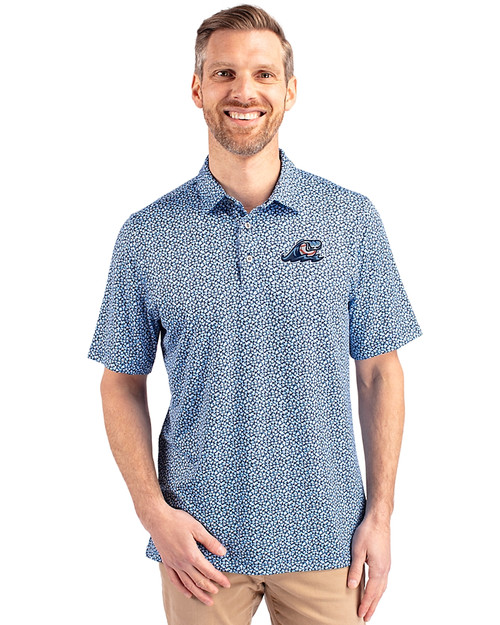 West Michigan Whitecaps Cutter & Buck Pike Magnolia Print Stretch Mens Polo Atlas/Navy Blue Front