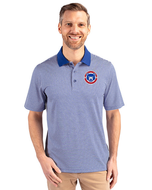 South Bend Cubs Cutter & Buck Forge Tonal Stripe Stretch Mens Big and Tall Polo Tour Blue Front