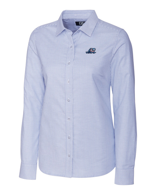 West Michigan Whitecaps Cutter & Buck Stretch Oxford Stripe Womens Long Sleeve Dress Shirt LTB_MANN_HG 1