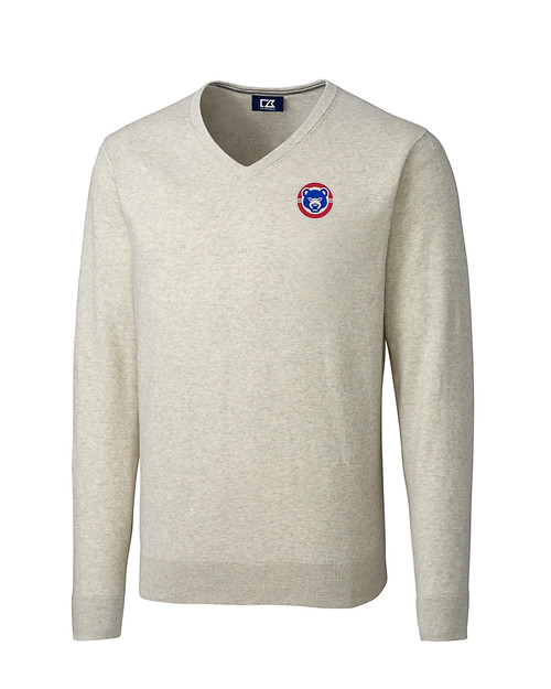 South Bend Cubs Cutter & Buck Lakemont Tri-Blend Mens V-Neck Pullover Sweater Oatmeal Heather Mannequin