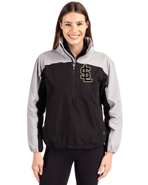 Salt Lake Bees Cutter & Buck Charter Eco Recycled Womens Anorak Jacket Black/Polished Front