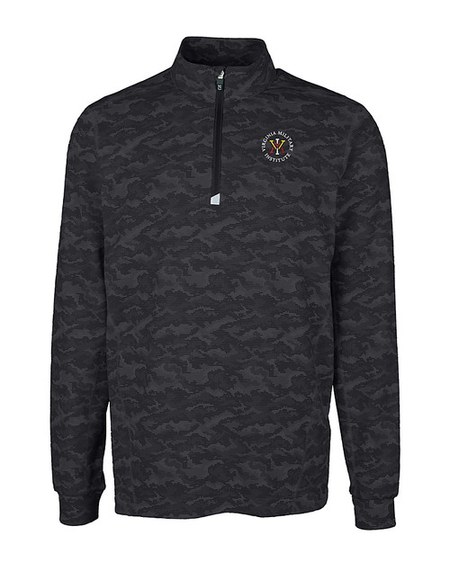 Virginia Military Institute Keydets Cutter & Buck Traverse Stretch Eco Camo Print Quarter Zip Mens Big and Tall Pullover BL_MANN_HG 