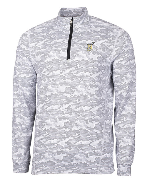 Navy Midshipmen Cutter & Buck Traverse Stretch Eco Camo Print Quarter Zip Mens Big and Tall Pullover CC_MANN_HG 