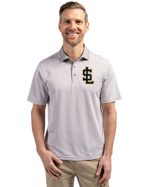 Salt Lake Bees Cutter & Buck Virtue Eco Pique Micro Stripe Recycled Mens Big & Tall Polo Polished/White Front