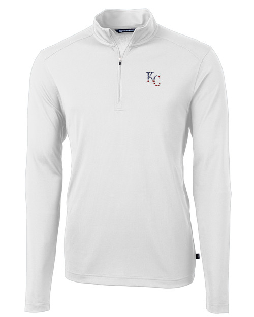 Kansas City Royals Stars & Stripes Cutter & Buck Virtue Eco Pique Recycled Quarter Zip Mens Big & Tall Pullover WH_MANN_HG 1