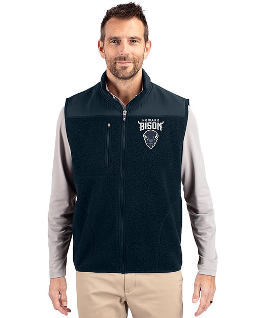 Howard Bison Cutter & Buck Cascade Eco Sherpa Mens Big and Tall Fleece Vest Navy Blue Front