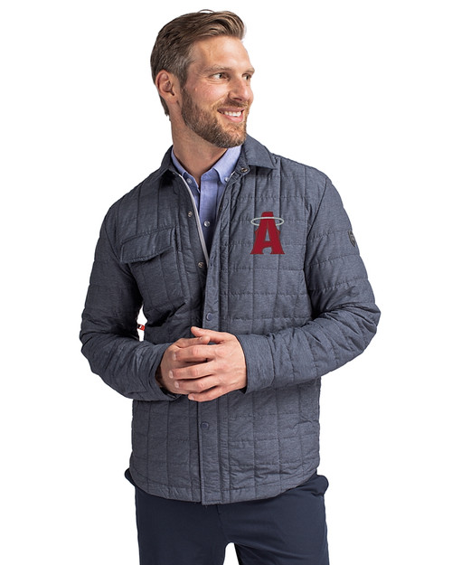 Los Angeles Angels City Connect Cutter & Buck Rainier PrimaLoft® Mens Big and Tall Eco Insulated Quilted Shirt Jacket Anthracite Melange Front