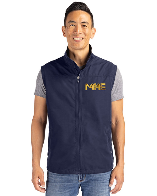 Milwaukee Brewers City Connect Cutter & Buck Charter Eco Recycled Mens Full-Zip Vest Navy Blue Front