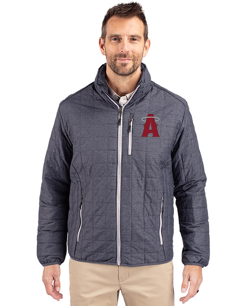 Los Angeles Angels City Connect Cutter & Buck Rainier PrimaLoft® Mens Eco Insulated Full Zip Puffer Jacket Anthracite Melange Front