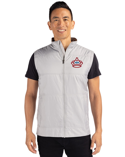 Miami Marlins City Connect Cutter & Buck Stealth Hybrid Quilted Mens Windbreaker Vest Polished Medium Gray Front