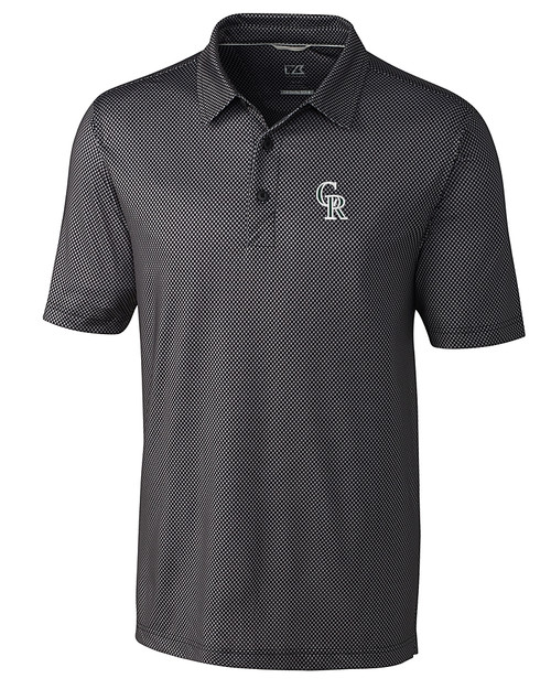 Colorado Rockies City Connect Cutter & Buck Pike Mini Pennant Print Stretch Mens Polo Black Mannequin