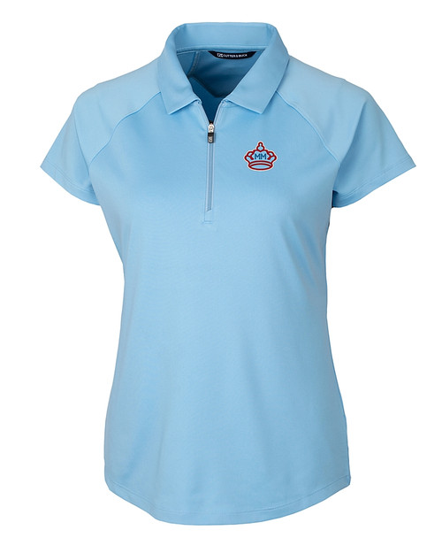 Miami Marlins City Connect Cutter & Buck Forge Stretch Womens Short Sleeve Polo Atlas Light Blue Mannequin