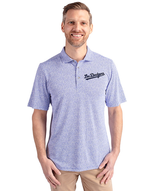 Los Angeles Dodgers City Connect Cutter & Buck Virtue Eco Pique Botanical Print Recycled Mens Polo Chelan Blue Front