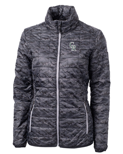 Colorado Rockies City Connect Cutter & Buck Rainier PrimaLoft® Womens Eco Insulated Full Zip Printed Puffer Jacket BL_MANN_HG 1