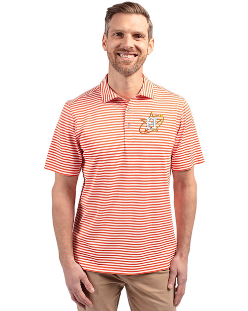 Houston Astros City Connect Cutter & Buck Virtue Eco Pique Stripe Recycled Mens Big and Tall Polo College Orange Front