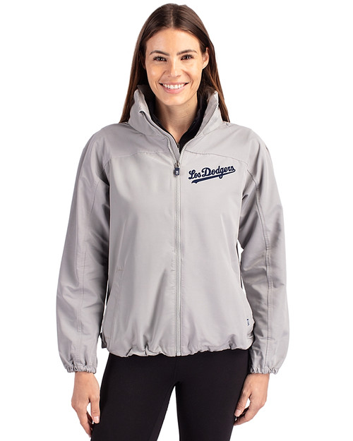 Los Angeles Dodgers City Connect Cutter & Buck Charter Eco Recycled Womens Full-Zip Jacket Polished Medium Gray Front