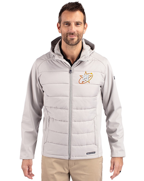 Houston Astros City Connect Cutter & Buck Evoke Hybrid Softshell Recycled Full Zip Mens Hooded Jacket CONCRETE Front