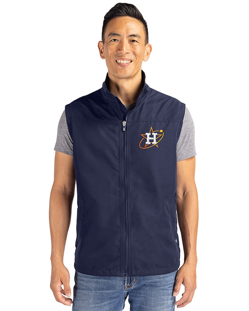 Houston Astros City Connect Cutter & Buck Charter Eco Full-Zip Mens Big & Tall Vest Navy Blue Front