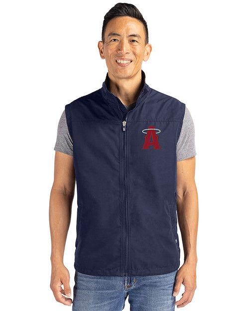 Los Angeles Angels City Connect Cutter & Buck Charter Eco Full-Zip Mens Big & Tall Vest Navy Blue Front