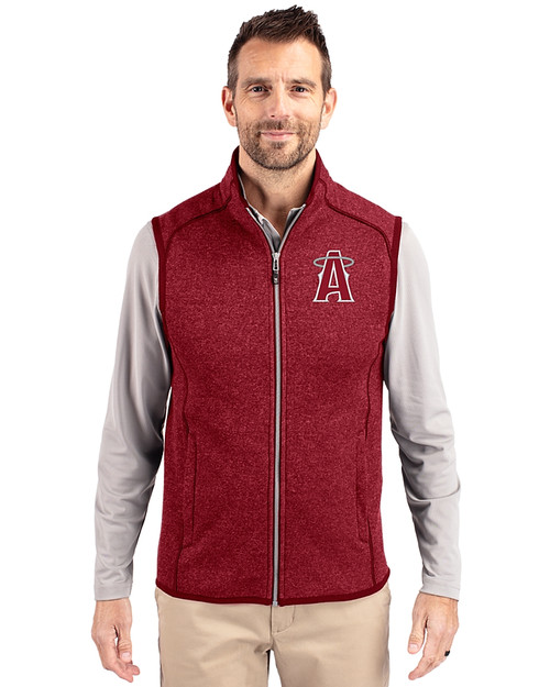 Los Angeles Angels City Connect Cutter & Buck Mainsail Sweater-Knit Mens Full Zip Vest Cardinal Red Heather Front